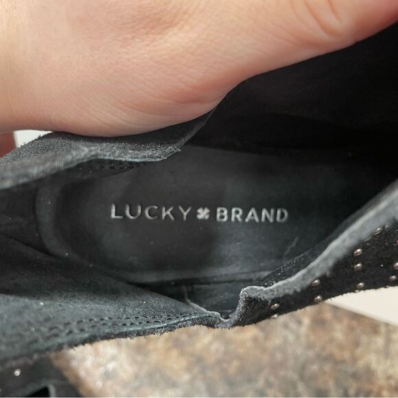 Lucky Brand Black Leather Peep Toe Ankle Booties - Picture 6 of 8
